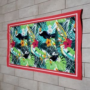 Silver One Beach Towel featuring Toucans and Tropical Flowers